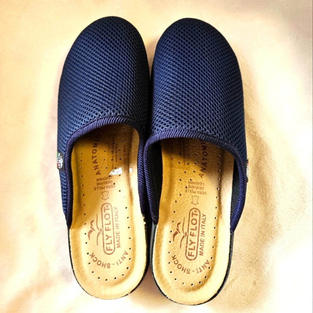 Fly Flot Women Anti-shock Anatomic Leather Navy Blue Slip On Clog Mule Shoes 7.5 - Picture 4 of 10